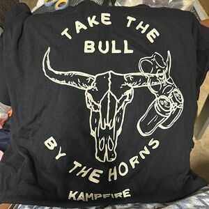 Black Graphic Tee with Bull Skull Design